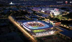 D.C. United Stadium : Vue aérienne avec le Capitol et le ball park des Nationals