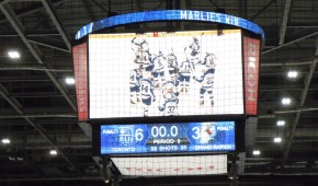 Ricoh Coliseum - Panneau d'affichage lors du match Marlins - Griffins le 2 avril 2016 - copyright OStadium.com