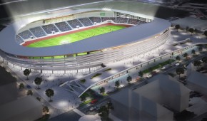 Targu-Jiu Stadium - Vue aérienne de nuit du projet - copyright dico si tiganas