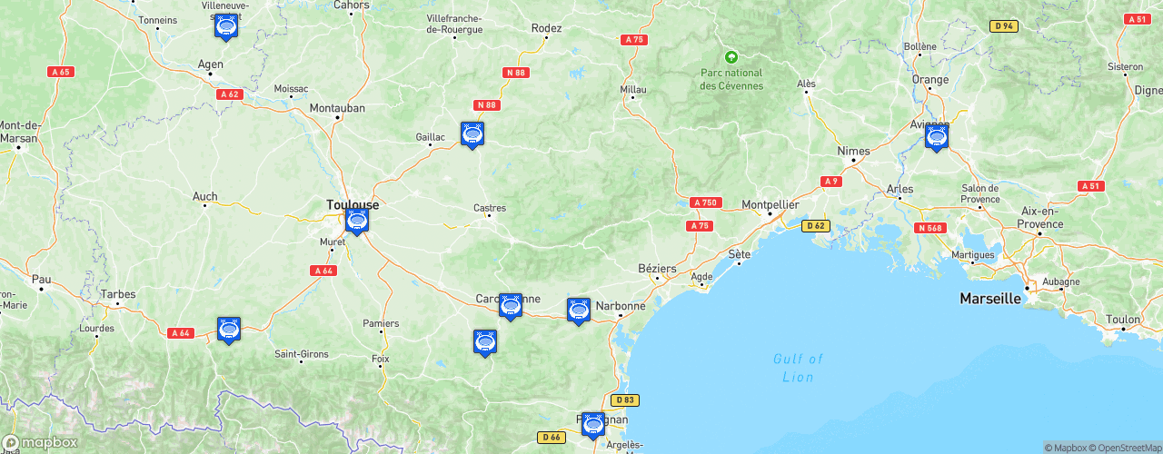 Static Map of Ligue Elite Rugby XIII - Saison 2021-2022