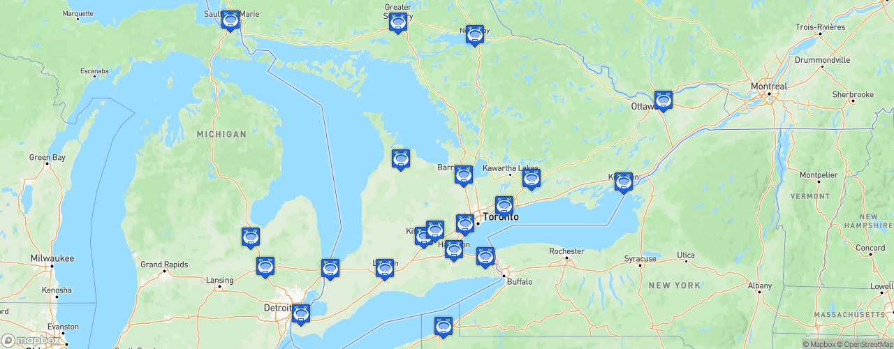 Static Map of Ontario Hockey League - Saison 2021-2022