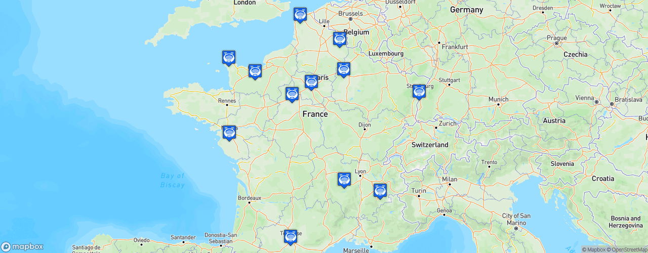 Static Map of FFBB Ligue féminine 2 de basket-ball - Saison 2021-2022