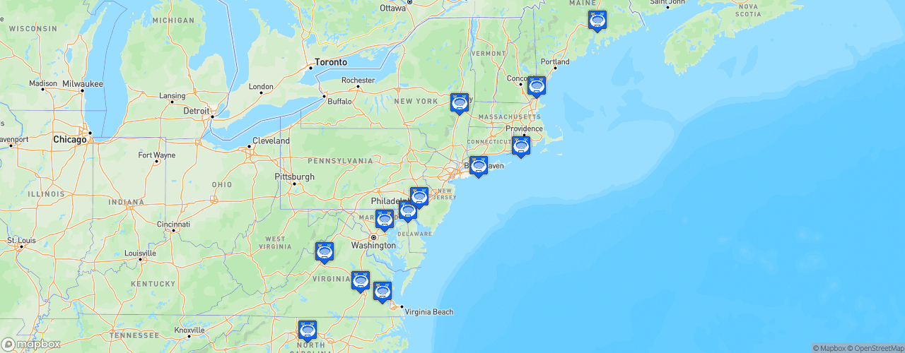 Static Map of Colonial Athletic Association Football - Saison 2021