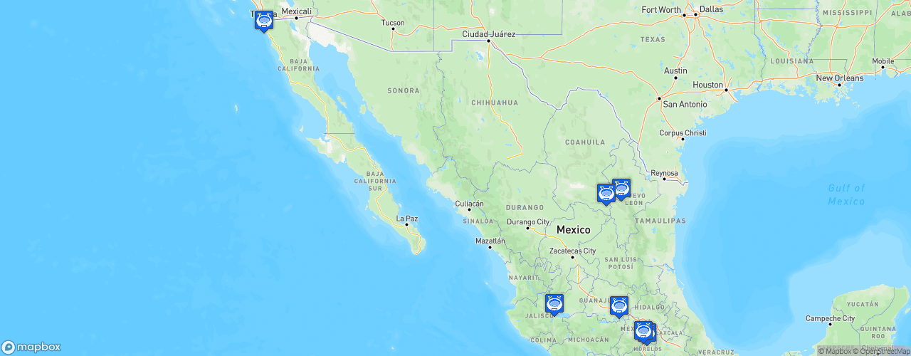 Static Map of Liga de Fútbol Americano Profesional - Saison 2022