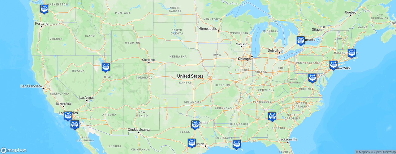 Static Map of Major League Rugby - Saison 2022