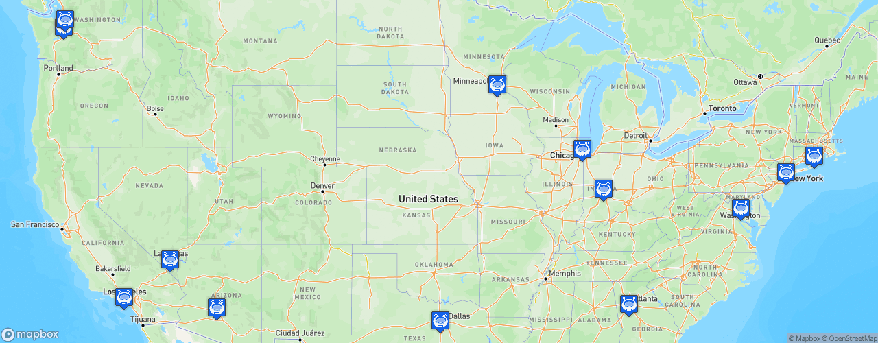 Static Map of Women's National Basketball Association - Saison 2022