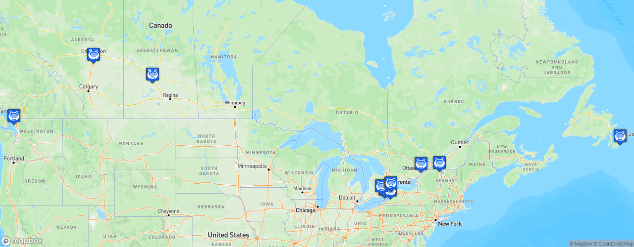 Static Map of Canadian Elite Basketball League - Saison 2022