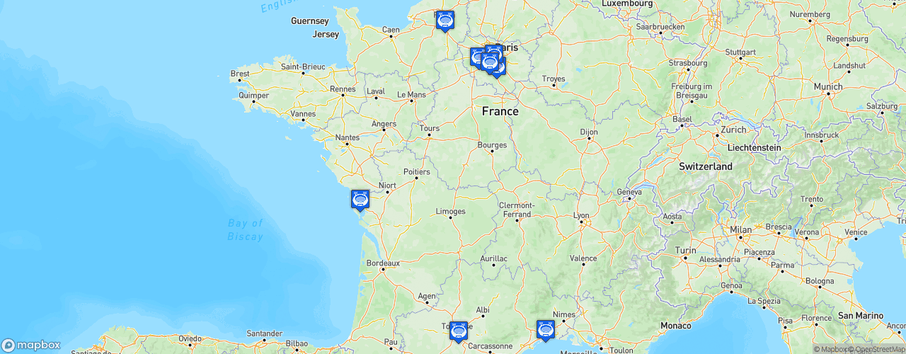 Static Map of Division 1 Baseball France - Saison 2022