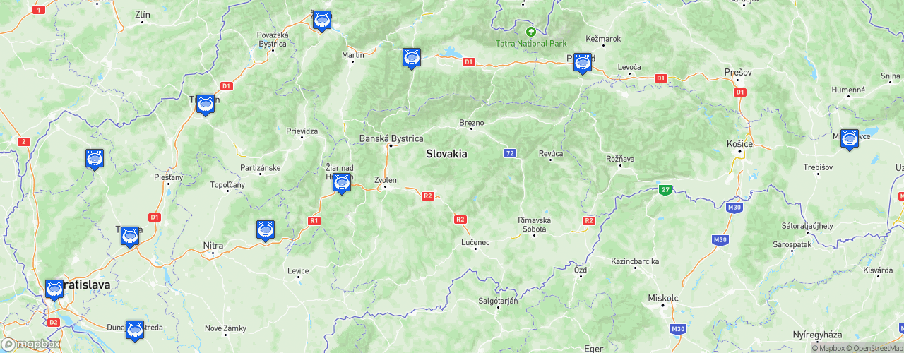 Static Map of Slovak Super Liga - Saison 2022-2023 - Fortuna Liga