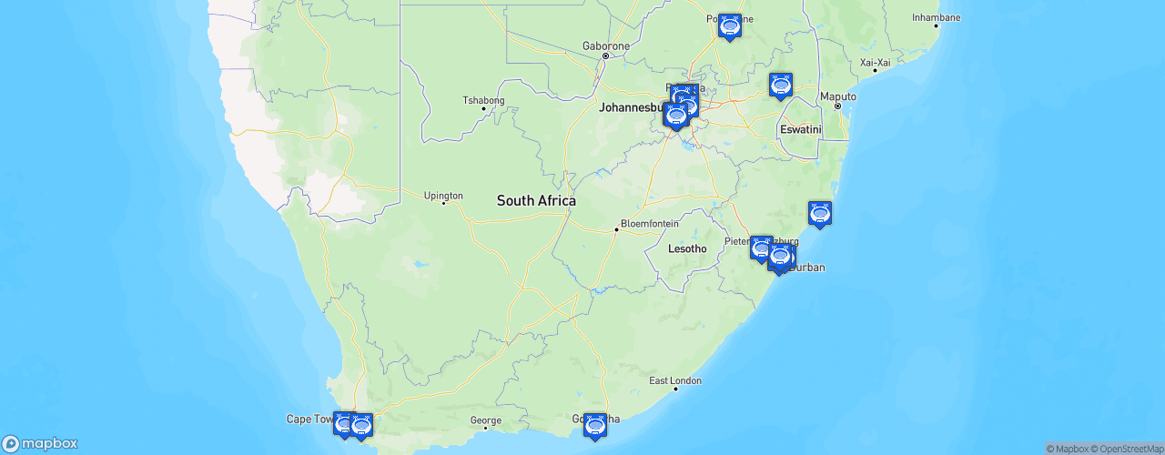Static Map of South African Premier Division - Saison 2022-2023 - DStv Premiership