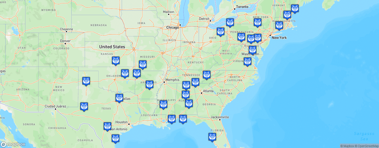 Static Map of Minor League Baseball - Double A - Saison 2022