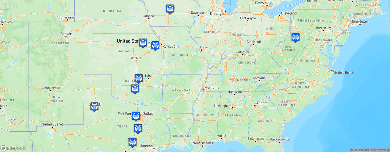 Static Map of Big 12 Conference Football - Saison 2022
