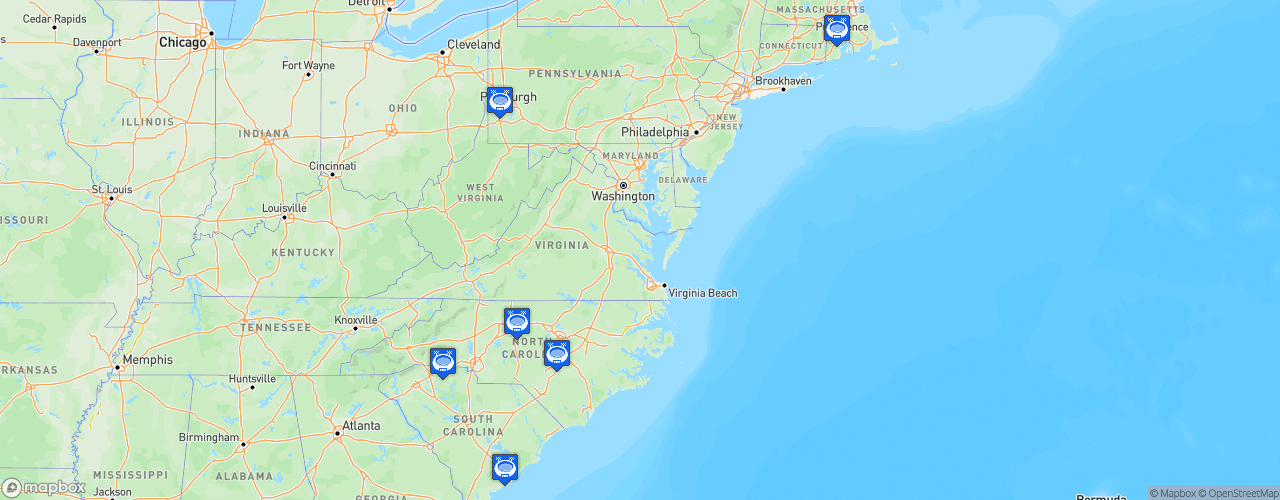 Static Map of Big South Conference Football - Saison 2022