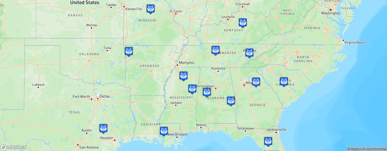Static Map of Southeastern Conference Football - Saison 2022