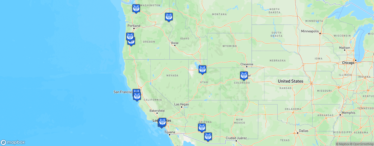 Static Map of Pacific-12 Conference Football - Saison 2022