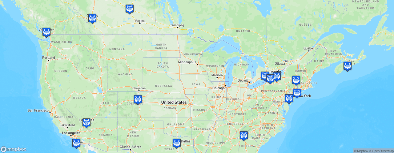 Static Map of National Lacrosse League - Saison 2023