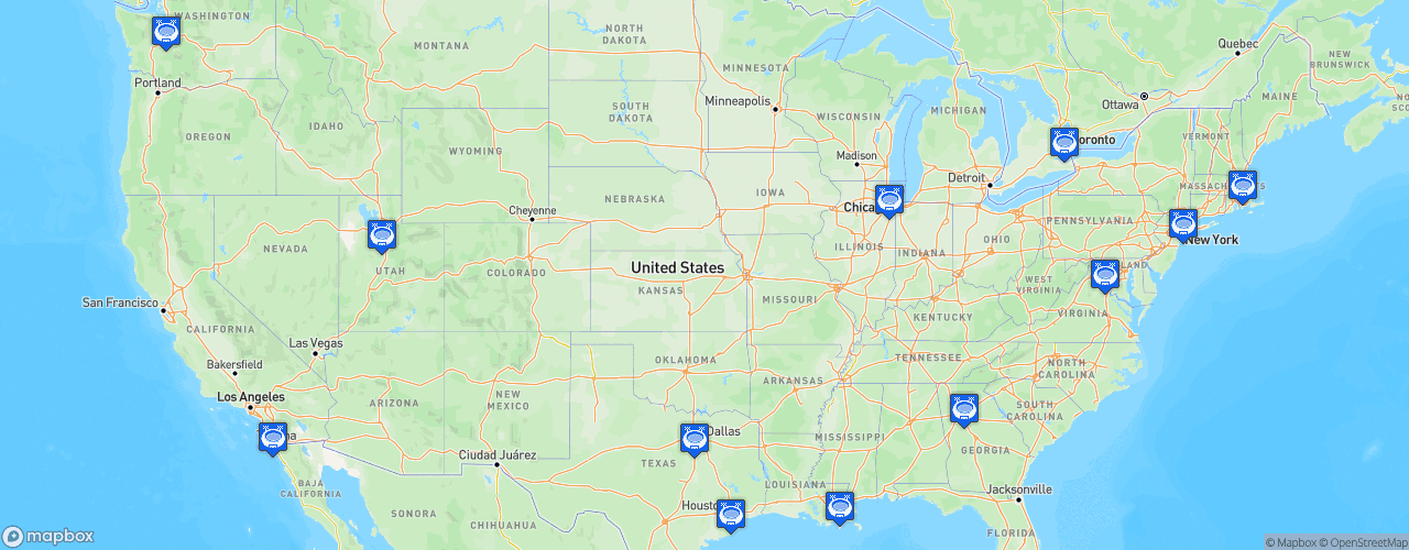 Static Map of Major League Rugby - Saison 2023