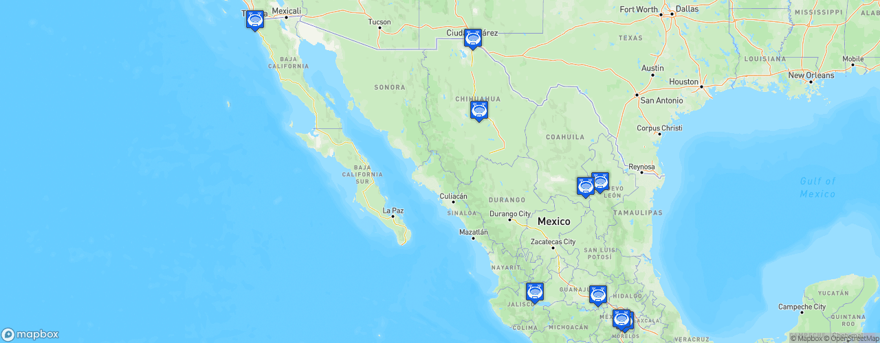 Static Map of Liga de Fútbol Americano Profesional - Saison 2023