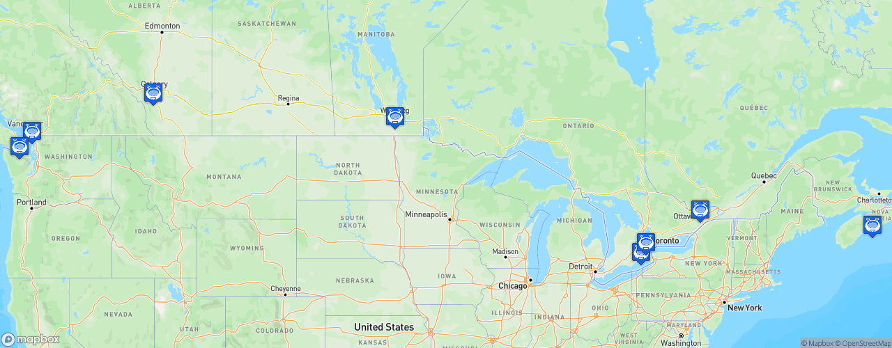 Static Map of Canadian Premier League - Saison 2023