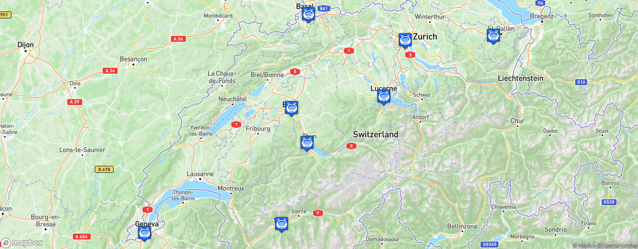 Static Map of UEFA Women's Euro Switzerland 2025