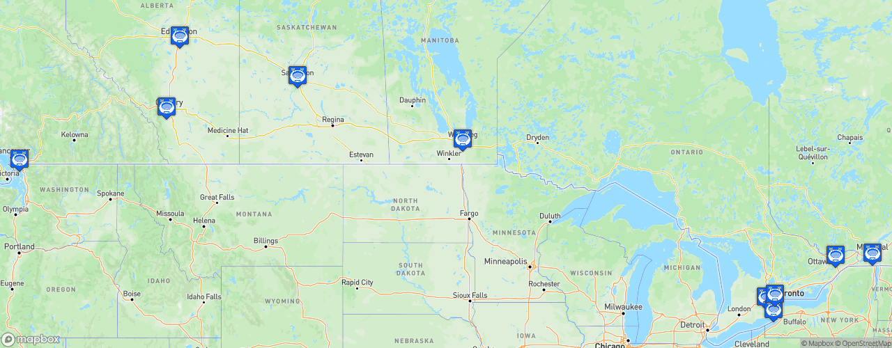 Static Map of Canadian Elite Basketball League - Saison 2023