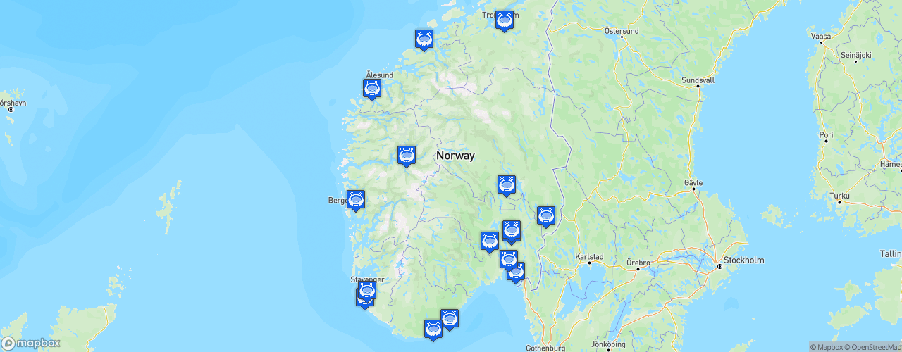 Static Map of Norwegian First Division - Saison 2023 - OBOS Ligaen