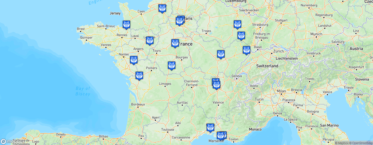 Static Map of Championnat de France de football National - Saison 2023-2024