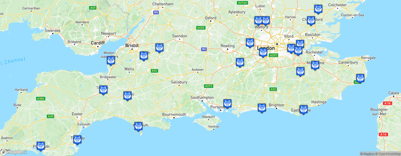 Static Map of The National League South - Saison 2023-2024 - Vanarama