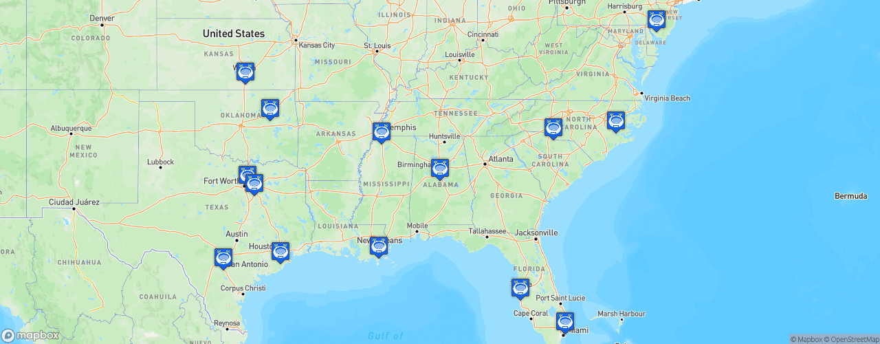 Static Map of American Athletic Conference Football - Saison 2023