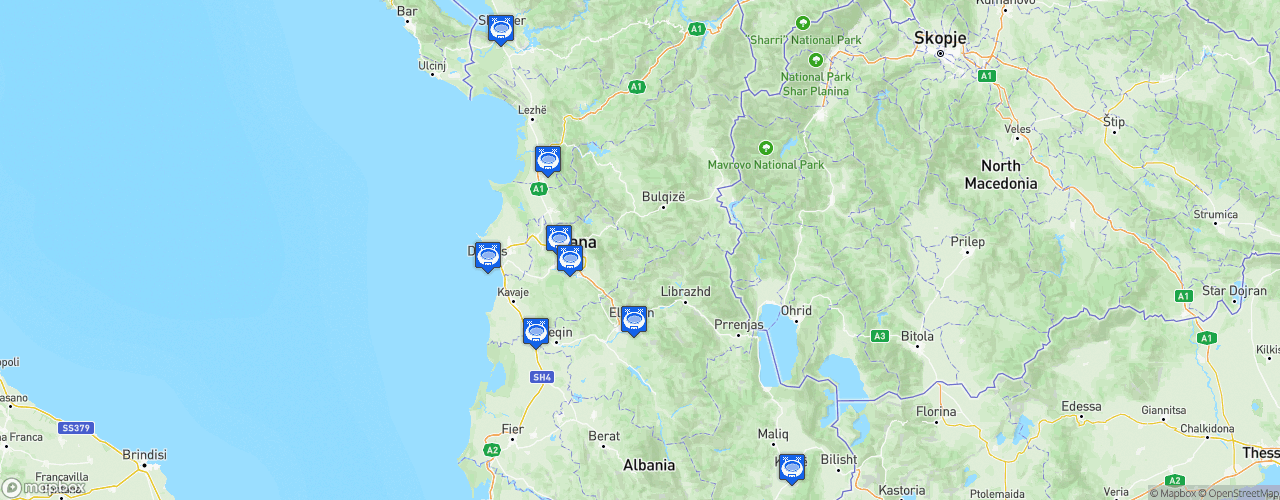 Static Map of Kategoria Superiore - Saison 2023-2024