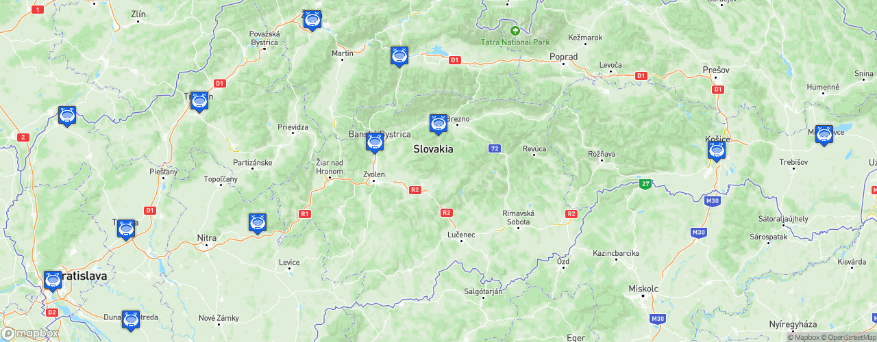 Static Map of Slovak Super Liga - Saison 2023-2024 - Fortuna Liga