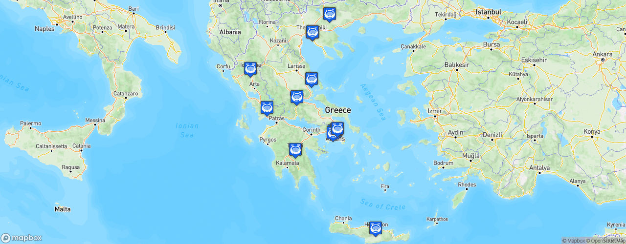 Static Map of Superleague Elláda - Saison 2023-2024