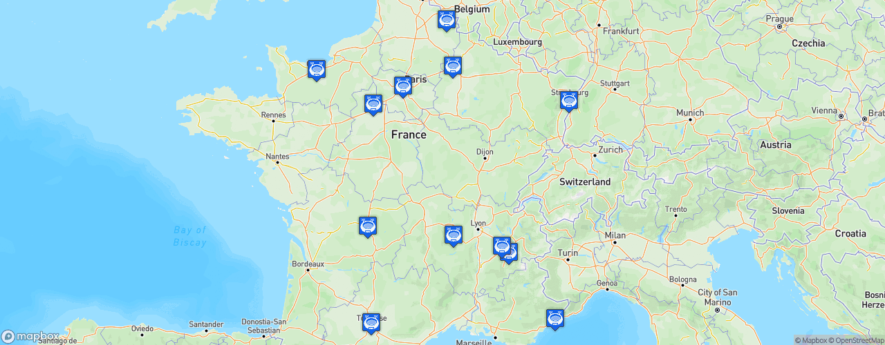 Static Map of FFBB Ligue féminine 2 de basket-ball - Saison 2023-2024