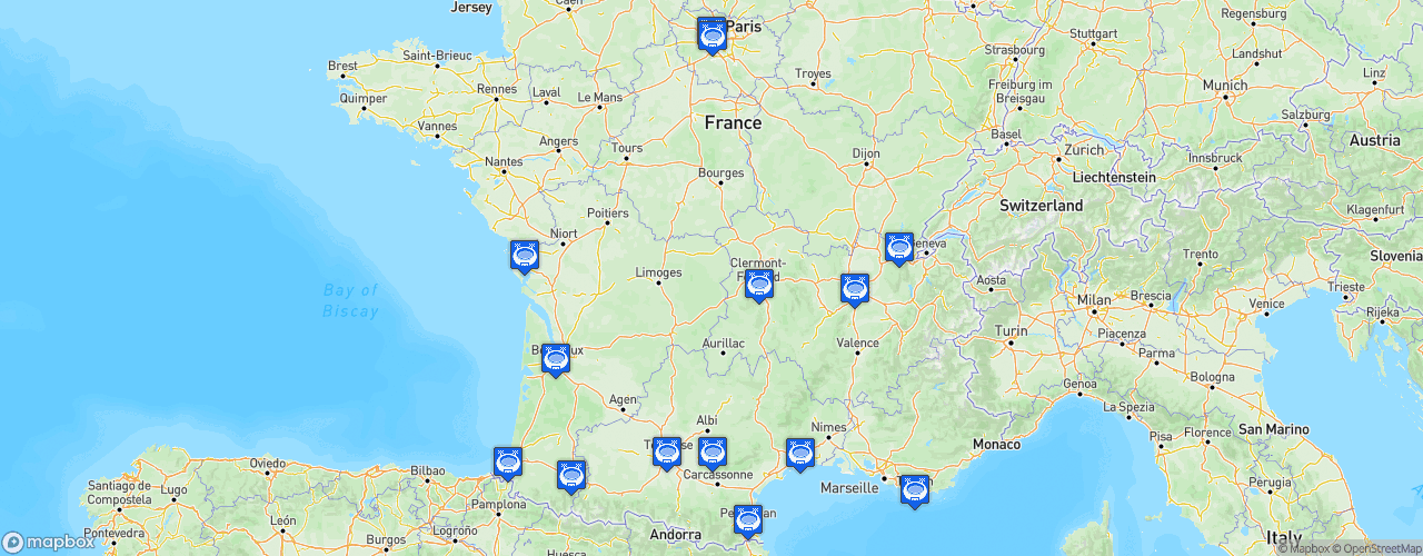 Static Map of TOP 14 - Saison 2023-2024