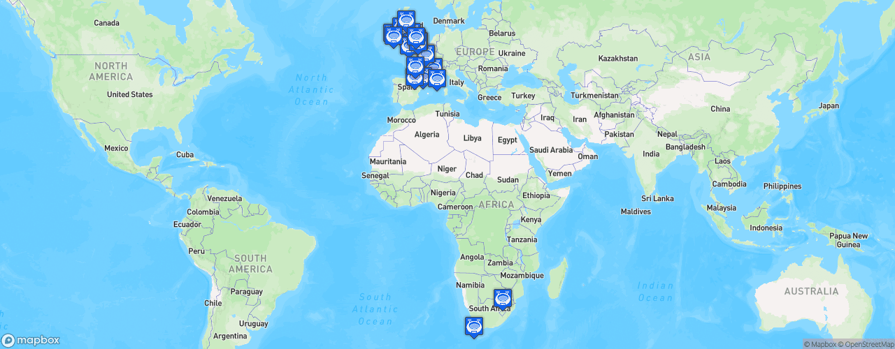 Static Map of European Rugby Champions Cup - Saison 2023-2024