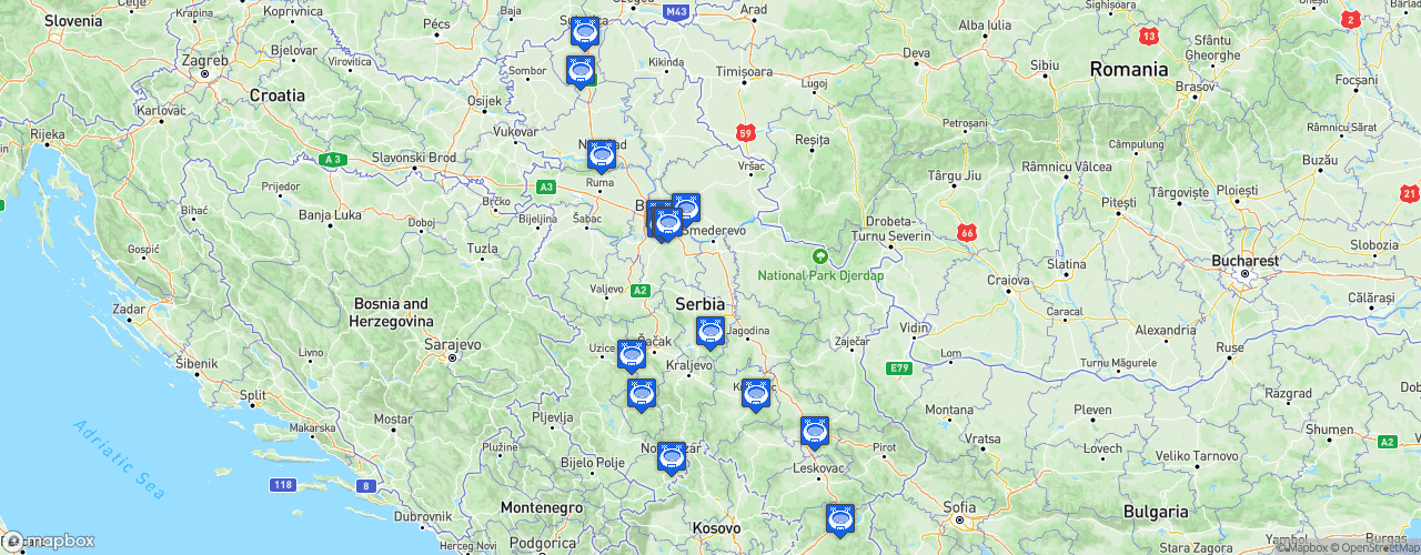 Static Map of Super liga Srbije - Saison 2023-2024 - Mozzart Bet SuperLiga