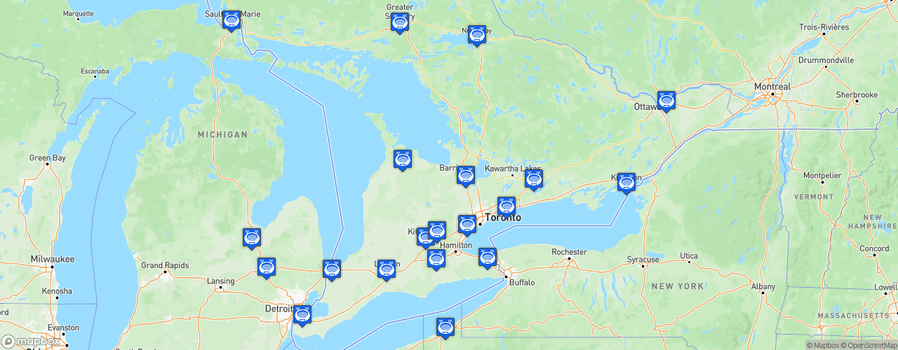 Static Map of Ontario Hockey League - Saison 2023-2024
