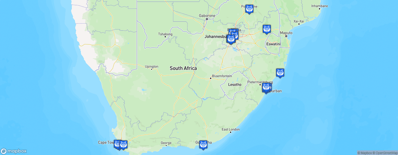 Static Map of South African Premier Division - Saison 2023-2024 - DStv Premiership