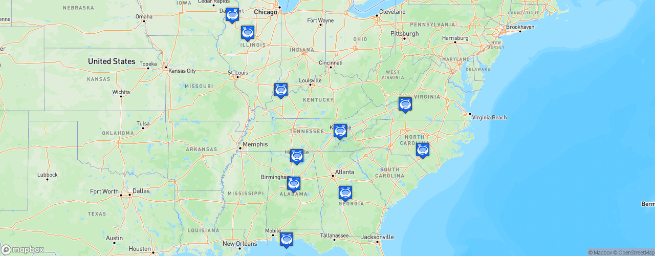 Static Map of Southern Professional Hockey League - Saison 2023-2024