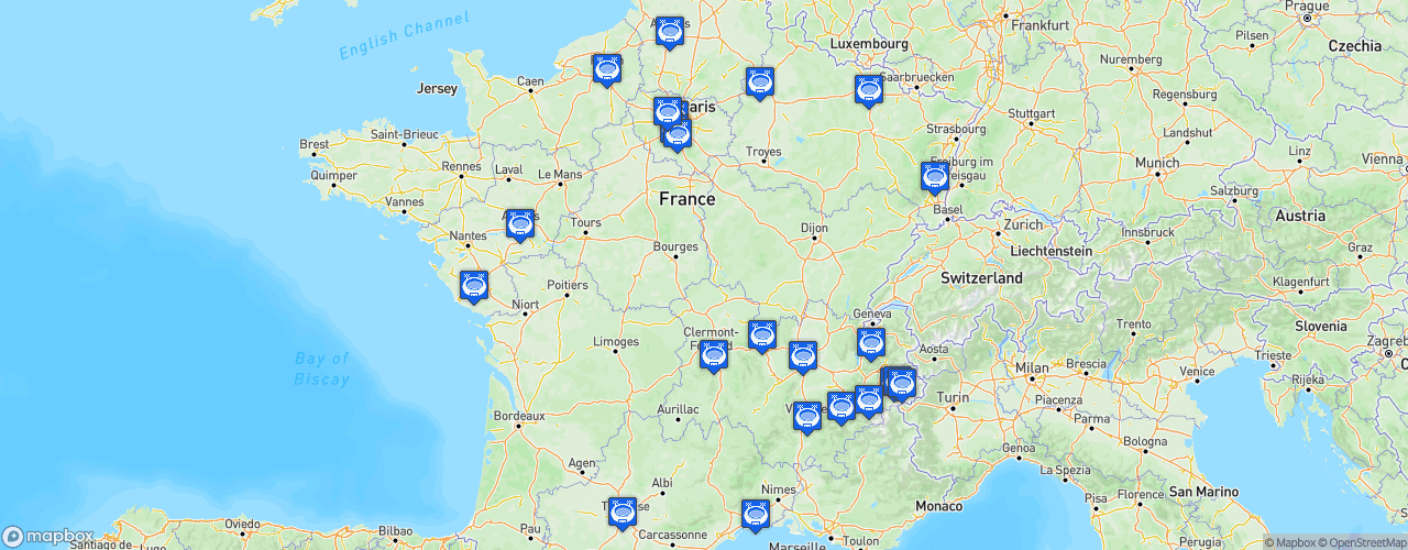 Static Map of Championnat de France de hockey sur glace - Division 2 - Saison 2023-2024