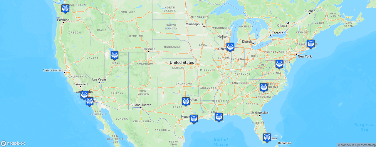 Static Map of Major League Rugby - Saison 2024