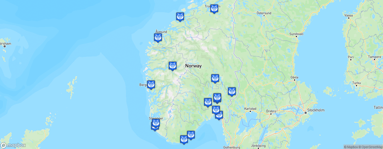 Static Map of Norwegian First Division - Saison 2024 - OBOS Ligaen