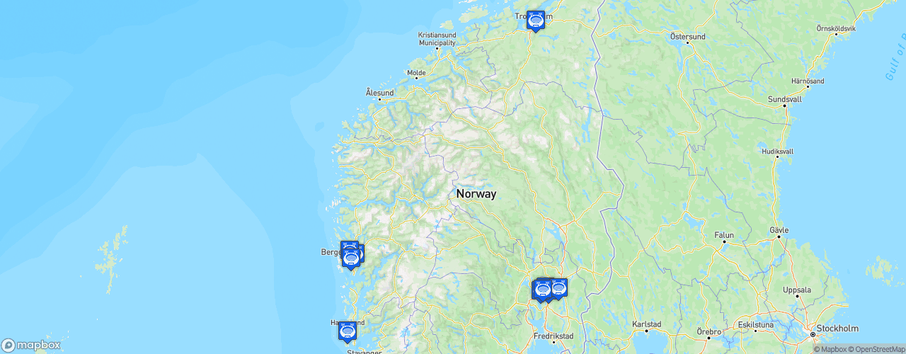 Static Map of Toppserien - Saison 2024