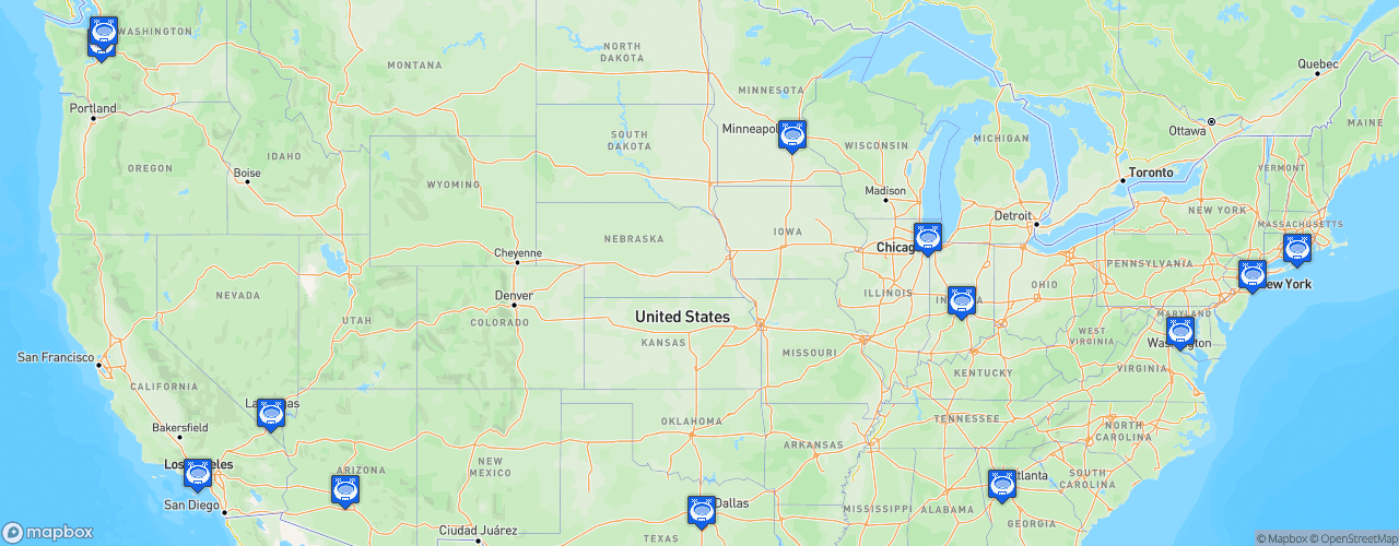 Static Map of Women's National Basketball Association - Saison 2024
