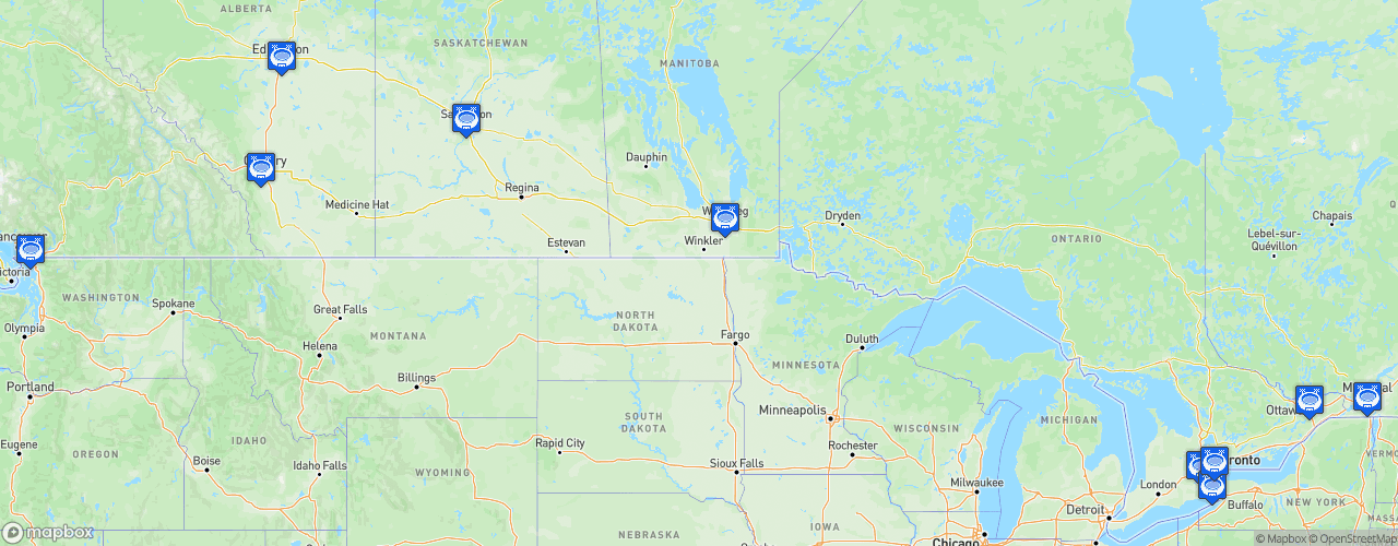 Static Map of Canadian Elite Basketball League - Saison 2024