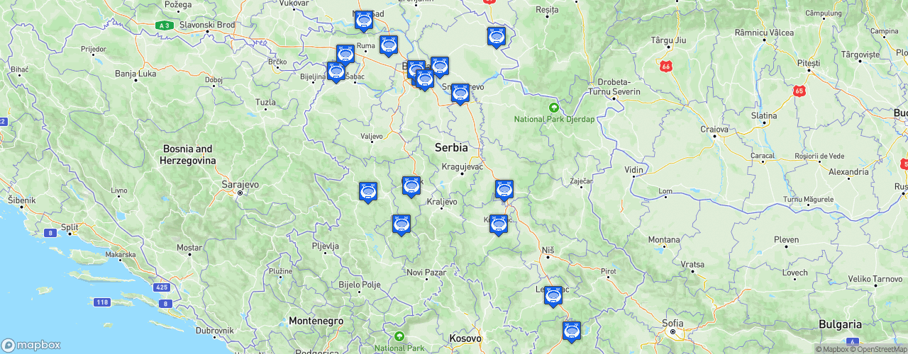 Static Map of Prva liga Srbije - Saison 2024-2025