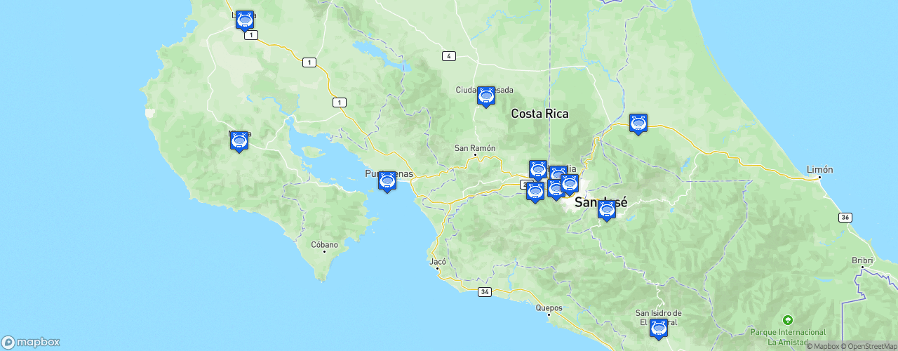 Static Map of Primera División of Costa Rica - Saison 2024-2025
