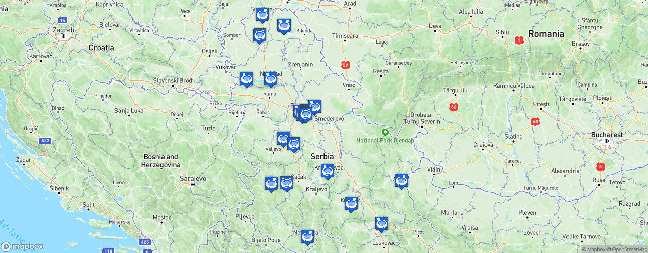 Static Map of Super liga Srbije - Saison 2024-2025