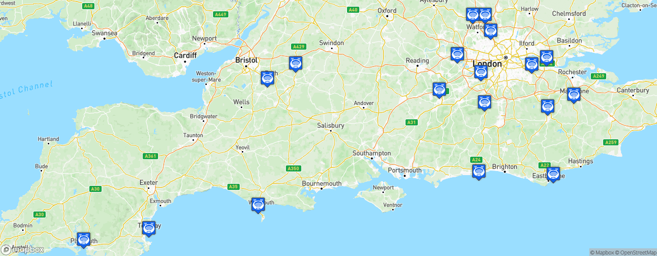 Static Map of The National League South - Saison 2024-2025 - Vanarama