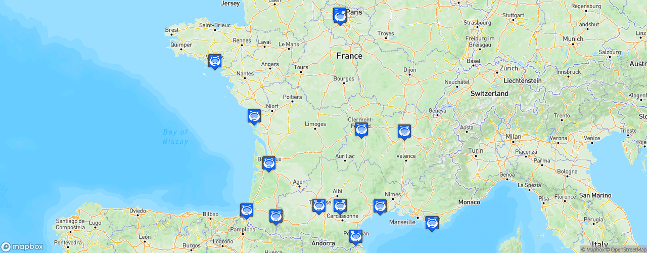 Static Map of TOP 14 - Saison 2024-2025